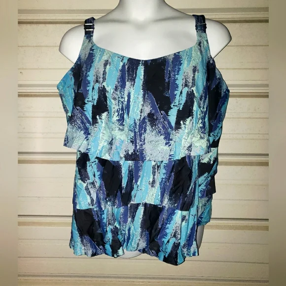 Plus Size 28 4x Womens Blue Tankini Ruffle Swimsuit Top Swim Avenue - Picture 1 of 3